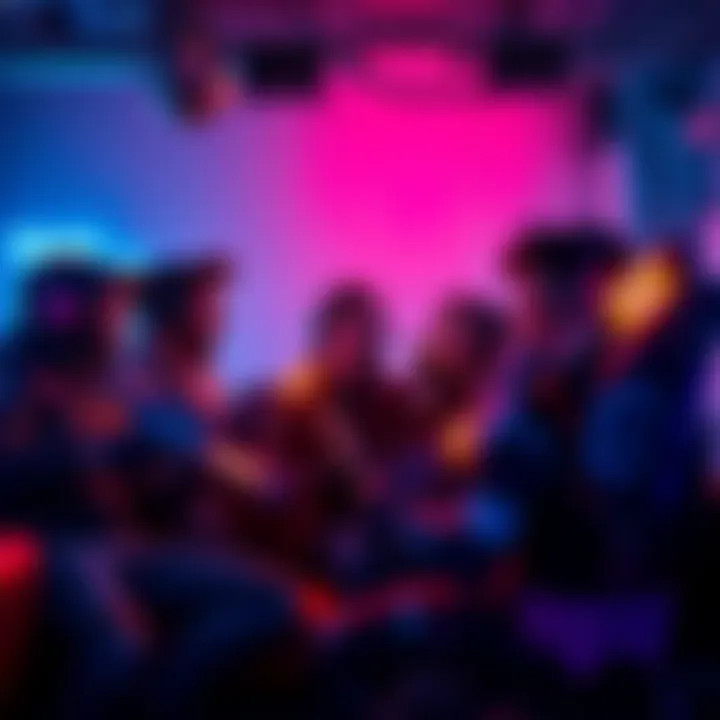 A group of Destiny players in a relaxed gaming setting, laughing and collaborating on a raid mission with glowing weapons.