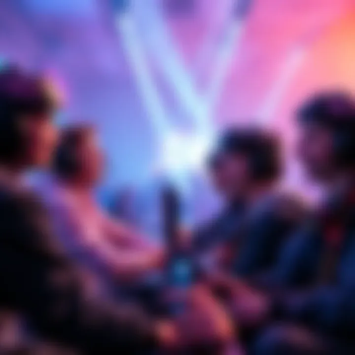 Chill Gaming Community A group of gamers enjoying a competitive match with friendly interactions and no toxicity.