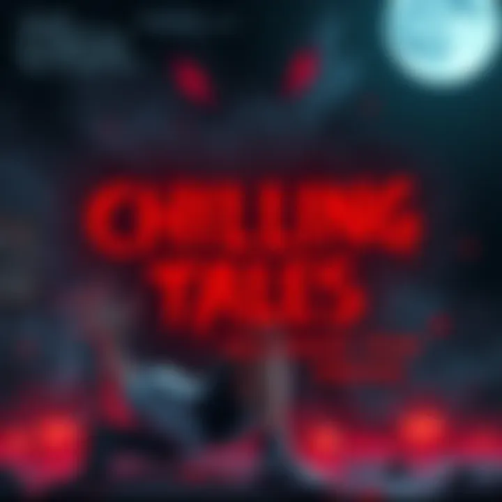 Chilling Tales Advertisement An advertisement showcasing chilling tales with spooky graphics and dark color themes, surrounded by eerie manga art.