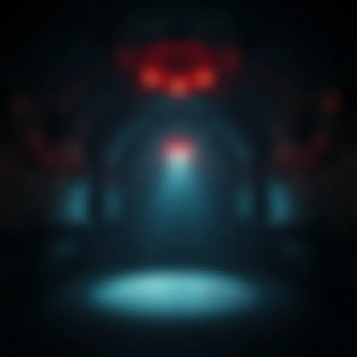 A dark, claustrophobic bunker with eerie lighting and shadowy corners, creating a tense atmosphere for a psychological horror game.