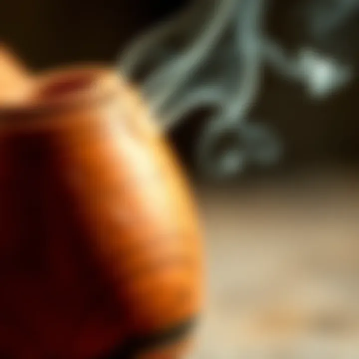 Chillum Pipe Close-Up A close-up of a traditional chillum pipe made of clay, with smoke rising from the bowl, showcasing its conical shape.