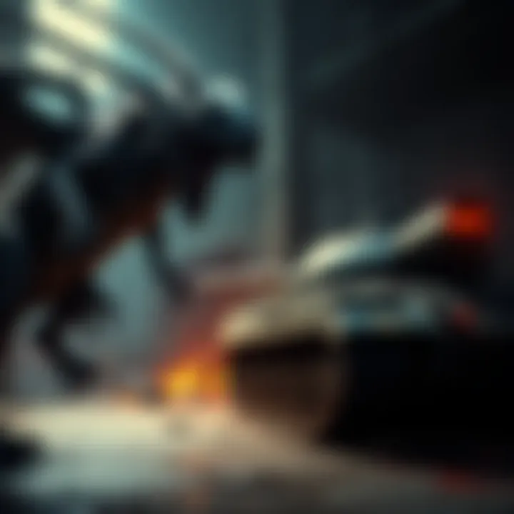 Chimera and Tank battle scene A fierce showdown between Chimera from DL the Beast and the Tank from L4D2 in a dark, urban setting, showcasing their raw strength and abilities.