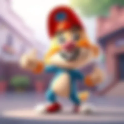 A colorful depiction of Chipper, a cheerful character with a friendly smile and dynamic pose, showcasing his popularity alongside Cy.