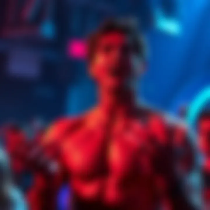 Chiseled Adonis addressing an audience about streamers and fan engagement