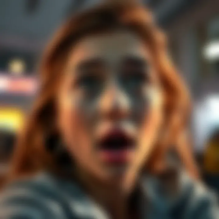 Chloe shows surprise while watching footage that has been rewound, with her eyes wide and a look of astonishment on her face.