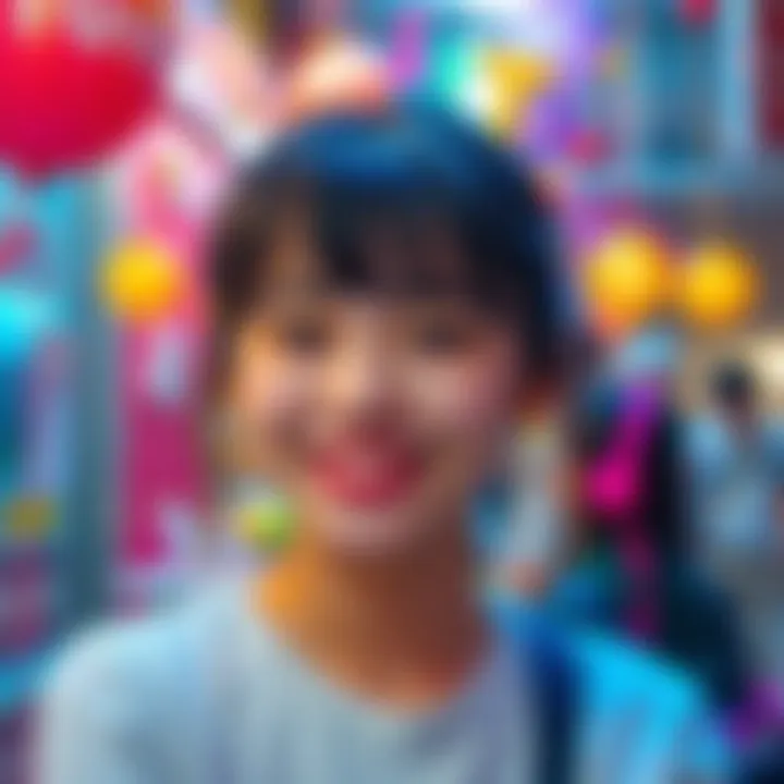 Chloe from BTS showing her charming smile while surrounded by colorful decorations