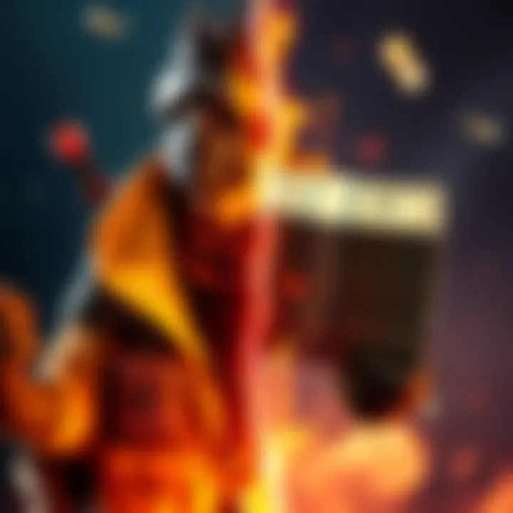 A split image showing a video game character with special abilities on one side and a stack of cash on the other side