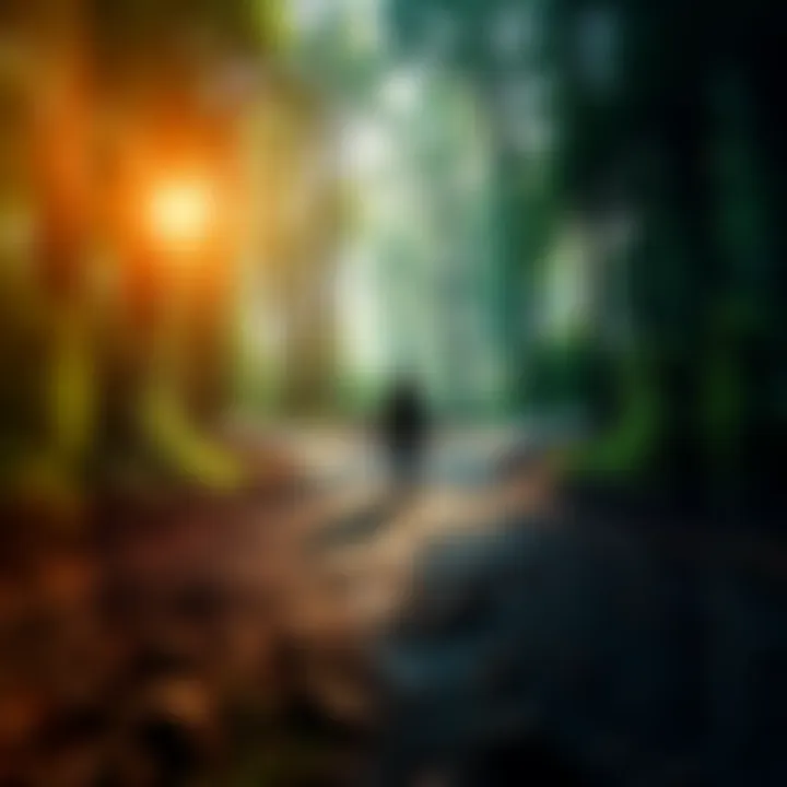 Choices and Consequences A person standing at a crossroads, contemplating different paths in a wooded area, representing decision-making.