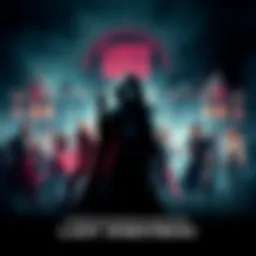 A group of characters standing ready to battle Lady Dimitrescu in a dark, gothic setting