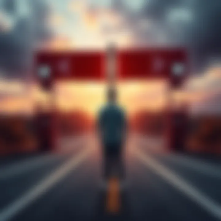 Choosing Between Two Options A person standing at a crossroad looking at two signs pointing in different directions, representing a decision-making moment.