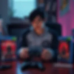 A gamer sits at a desk with a PlayStation controller, surrounded by game covers of Sekiro, Wuchang, and The First Berserker Khazan, looking thoughtful.