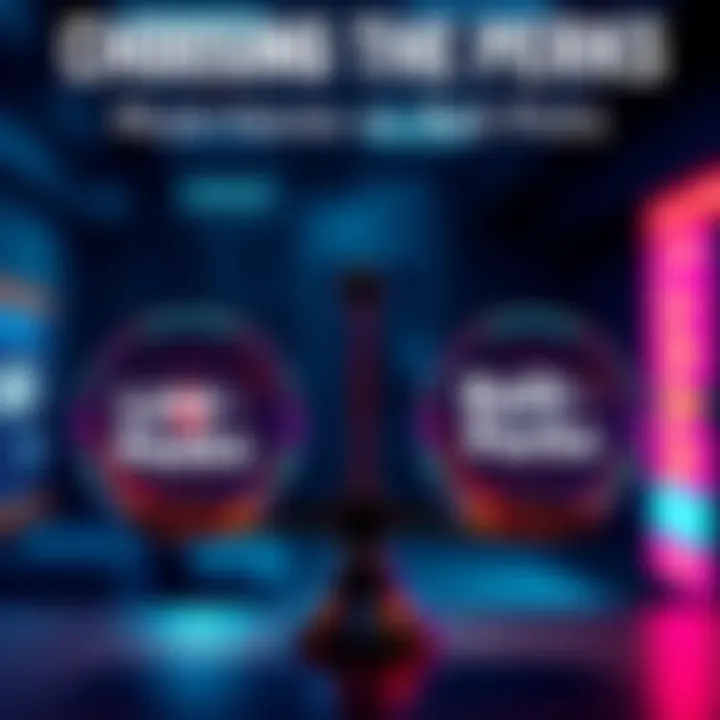 A person weighing options with two scales, one side showing essential perks and the other side showing low-quality perks.