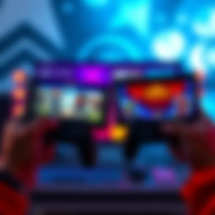 A person comparing two game consoles, each showing different favorite games on the screen.
