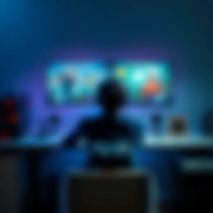 A person sitting at a desk with two game controllers, looking thoughtfully at a computer screen displaying comparisons of two favorite games.