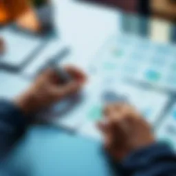 Person looking at two project options, Holtow and Trentila, on a table with notes and plans