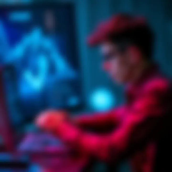 A person comparing SteamOS and Bazzite on a laptop while examining an OLED deck.