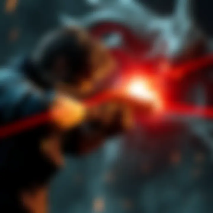Chris Redfield targets Urias with a laser gun in Resident Evil 8, showcasing the intensity of the battle on Village of Shadows difficulty.