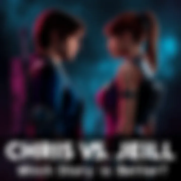 Chris Redfield and Jill Valentine stand facing each other, showcasing their contrasting personalities and styles, set against a dark, atmospheric backdrop