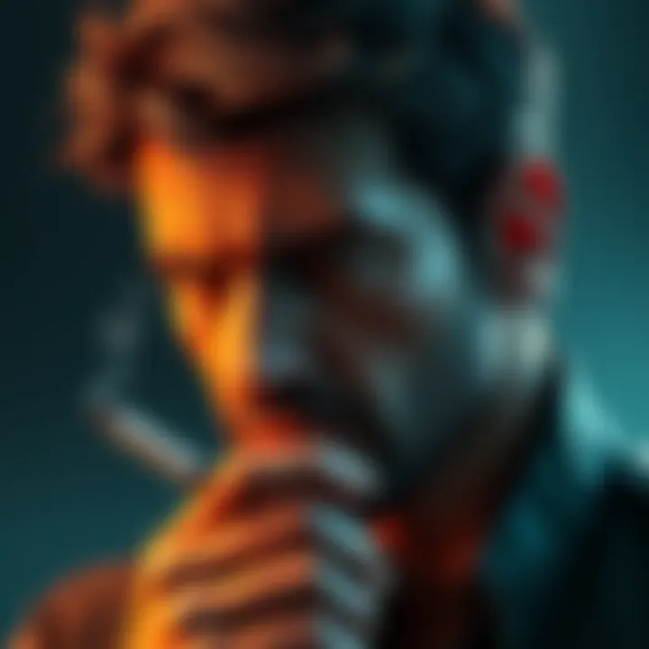 Chris Redfield, a character from Resident Evil, smoking a cigarette with a serious expression