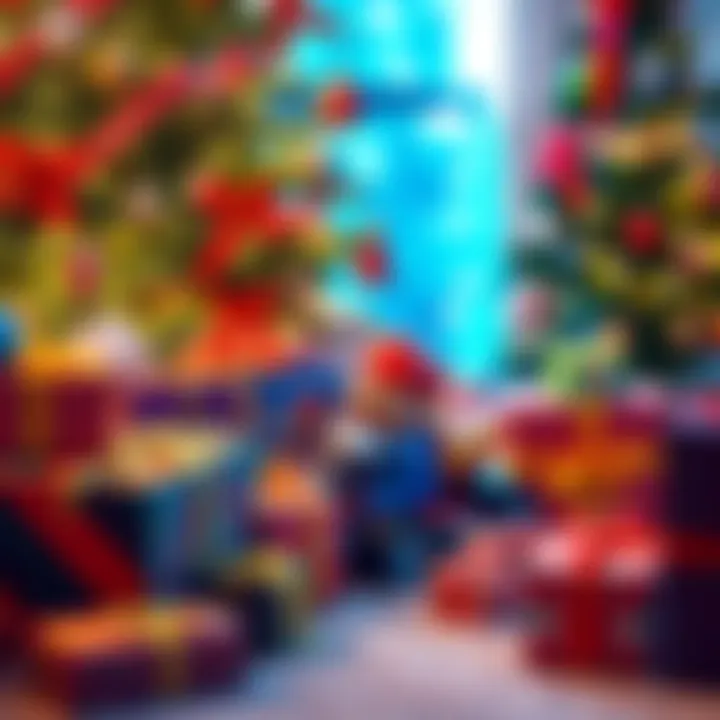 A variety of brightly wrapped Christmas gifts under a festive tree, including a Lego Mario Kart set
