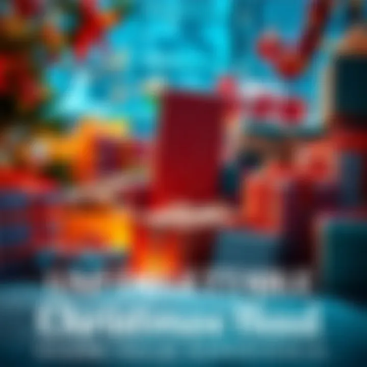 A colorful display of wrapped Christmas gifts alongside holiday decorations like lights and ornaments