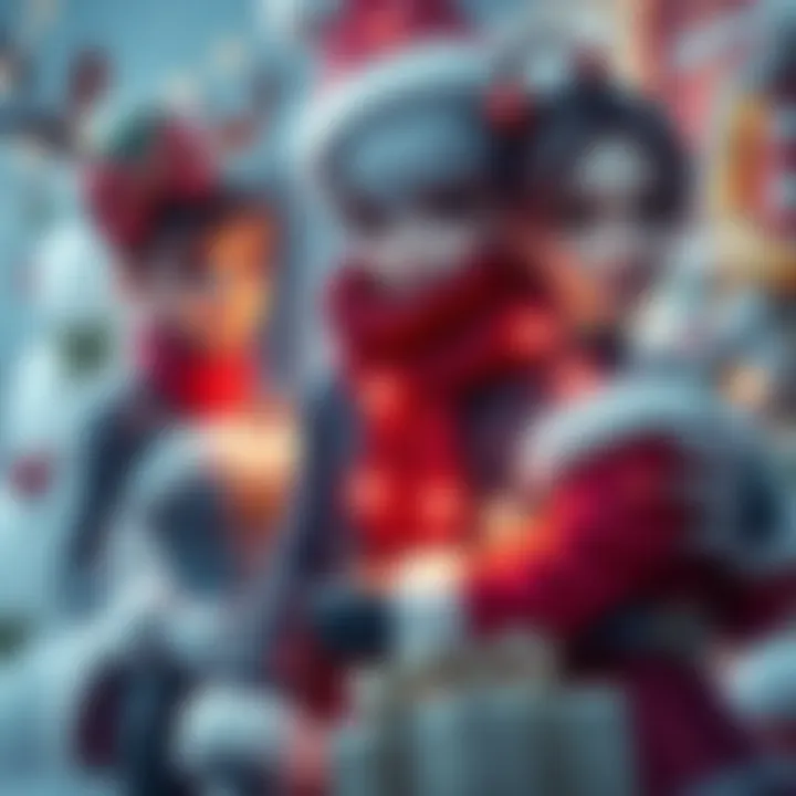 Nell, Luna, and Serena in festive outfits with holiday decorations around them