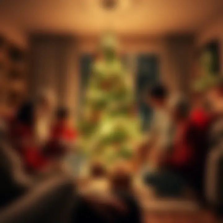 A joyful family gathered around a beautifully decorated Christmas tree, exchanging gifts and sharing smiles in a cozy living room.