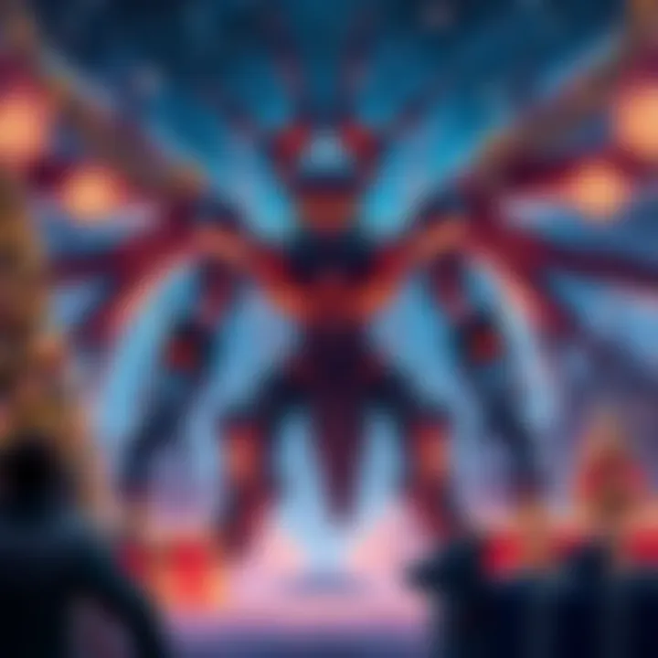 A festive artwork featuring Shagaru Magala with Evangelion elements, surrounded by Christmas decorations and lights.