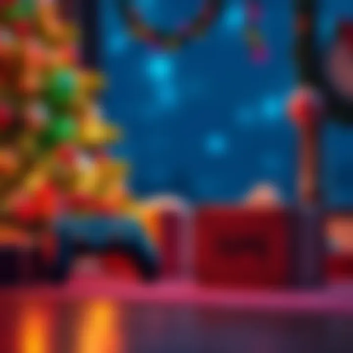 A festive scene featuring a Christmas tree with colorful decorations and a game controller beside a wrapped gift box. A cipher hint is displayed nearby, inviting people to decode and win Steam keys.