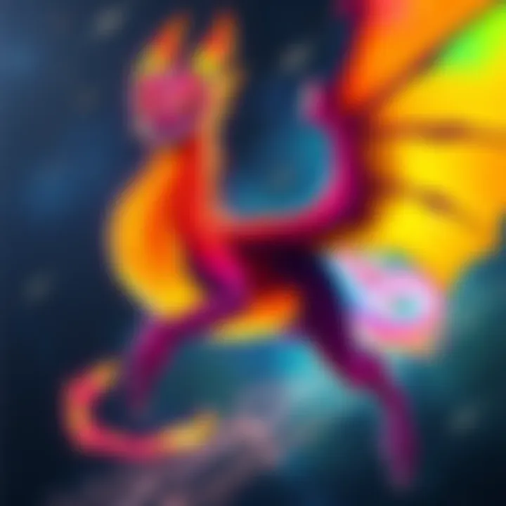 Chroma as the Rainbow Dragon An illustration of Chroma transformed into a colorful Rainbow Dragon, showcasing vibrant colors and unique abilities.