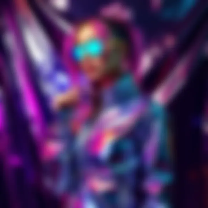 A model showcasing chrome-themed clothing and accessories against a shiny backdrop.