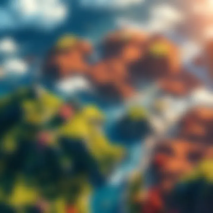 A detailed view of a vibrant game map showcasing lush landscapes and dynamic scenery that enhances player engagement.