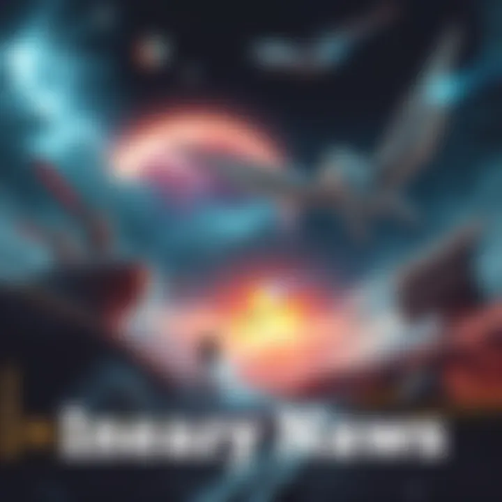 A dramatic scene from a linear storytelling game featuring epic landscapes and characters