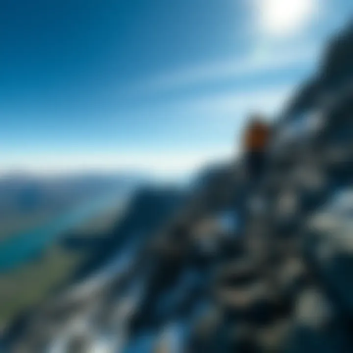 Cinna and Rosii climbing a steep mountain with a stunning view in Iceland, showcasing determination despite fear of heights