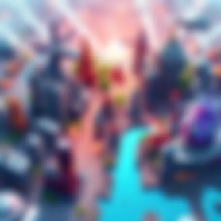 A colorful game level layout inspired by various city landmarks and features