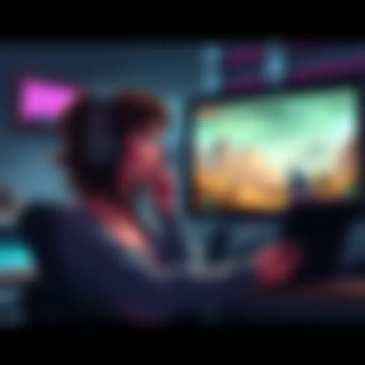 Civie seated at a desk, focused on reviewing The Pink Valley mod for Doom 2, with gameplay visuals on the screen and a thoughtful expression
