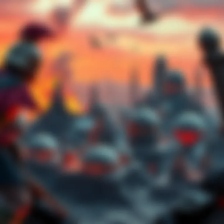 Civilization Building Games A scene depicting various civilization-building games with post-apocalyptic elements and strategic gameplay.