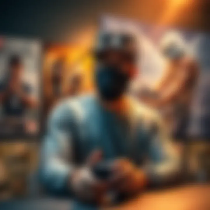 Content creator Civvie reviewing video games with various gaming posters in the background