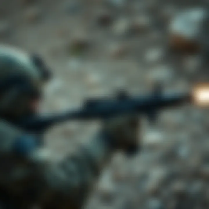 A soldier aiming the CL-40 grenade launcher during a training exercise, showcasing its design and functionality.