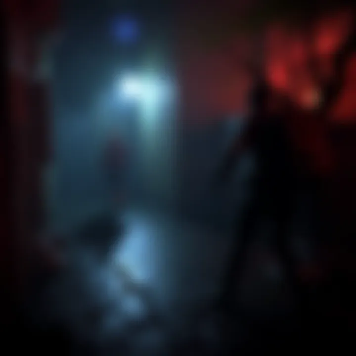 Claire safely navigating a well-lit area while Leon faces danger in a dark environment