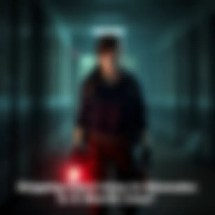 Claire Redfield character standing in a dark, eerie environment holding a flashlight, looking concerned