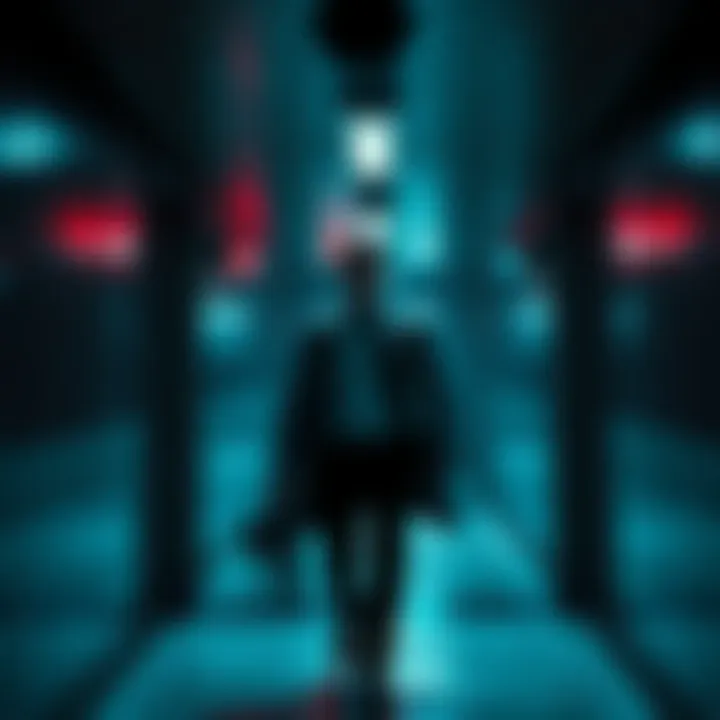 A character fleeing from Mr. X in a dark hallway of the RPD station