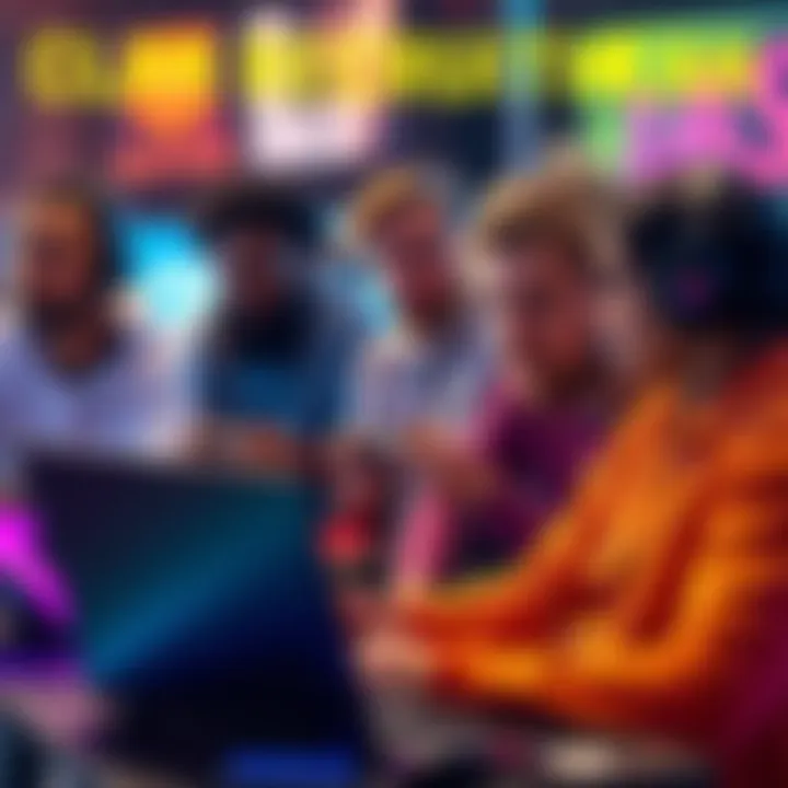 Clan Recruitment Megathread A group of diverse gamers discussing clan recruitment with laptops and game controllers