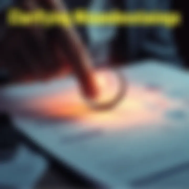 A person holding a magnifying glass over a paper with facts and figures, symbolizing clarification of information.