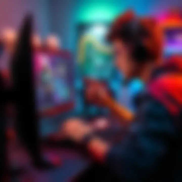 A gamer analyzing different class builds and exotic gear on a computer screen, focused on optimizing gameplay.