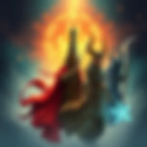 Illustration representing Priest, Rogue, Shaman, and Warlock class symbols with a mystical background.