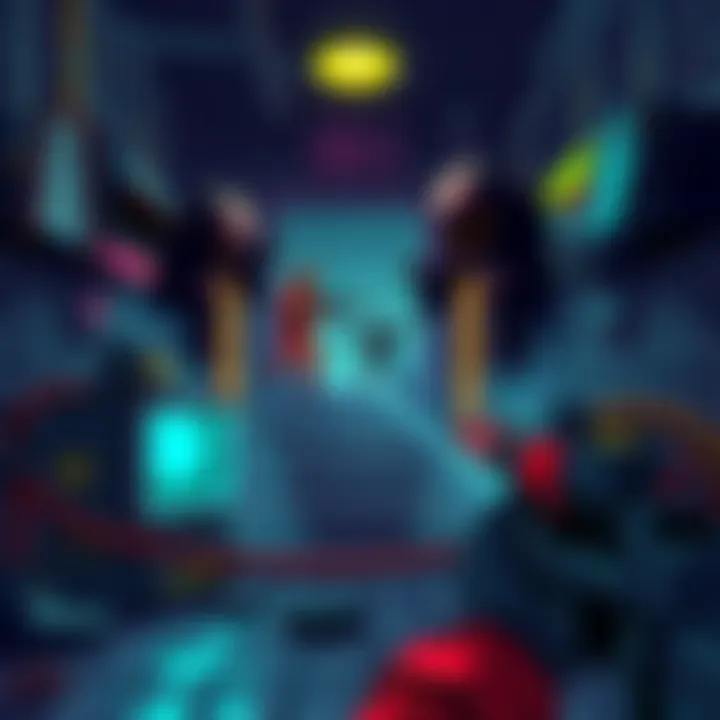 A pixelated scene from a 90s shooter game featuring action-packed gameplay with monsters and a player character navigating through a dark corridor.