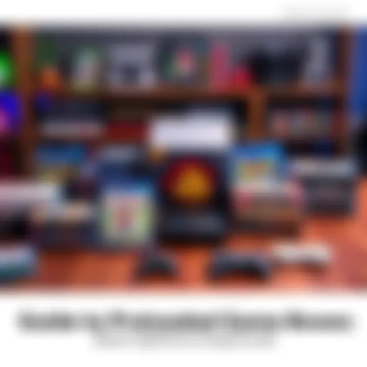 Classic Game Consoles A collection of preloaded game boxes showcasing classic console games on a wooden table.