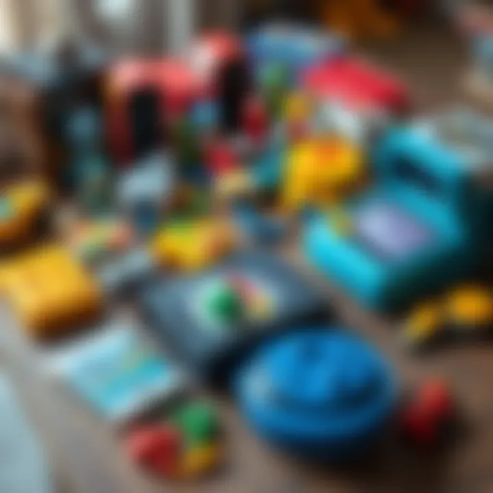 A collection of nostalgic childhood games like board games, video games, and toys spread out on a wooden table, evoking memories of playtime and fun.