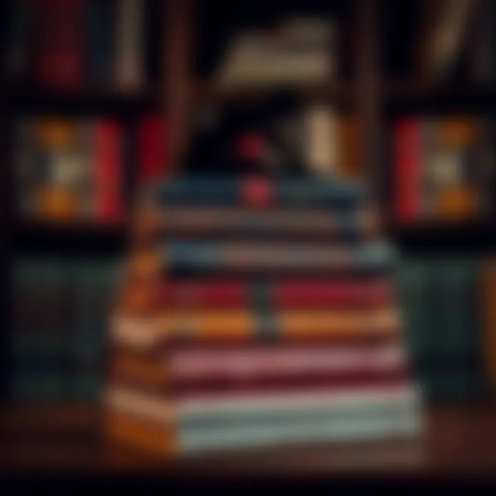 Books on life and death themes A stack of classic literature books with themes of life and death, like a silhouette of a person reading